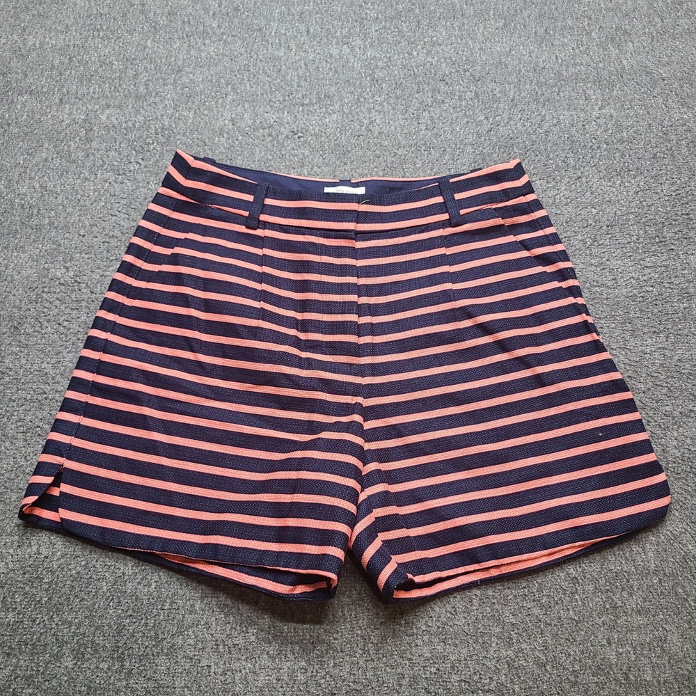 J.Crew Shorts Women 00 Navy Coral Excellent Striped Textured Cotton Beach
